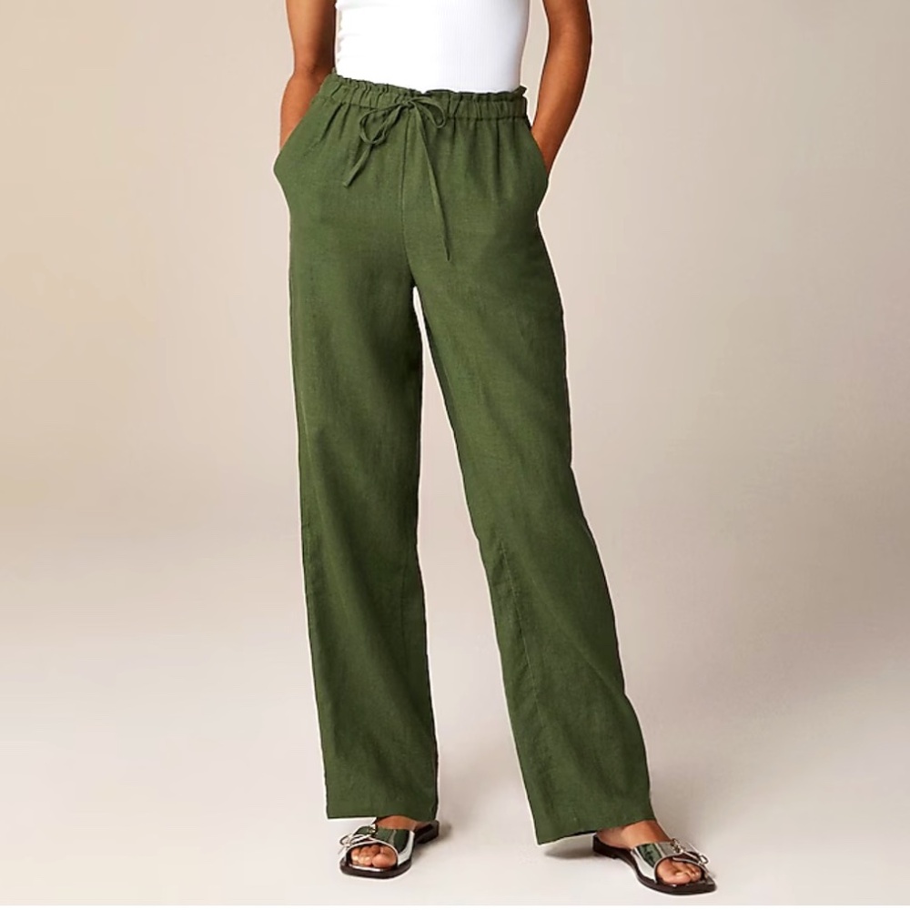 J Crew Linen Soleil Pant Utility Green NWT
